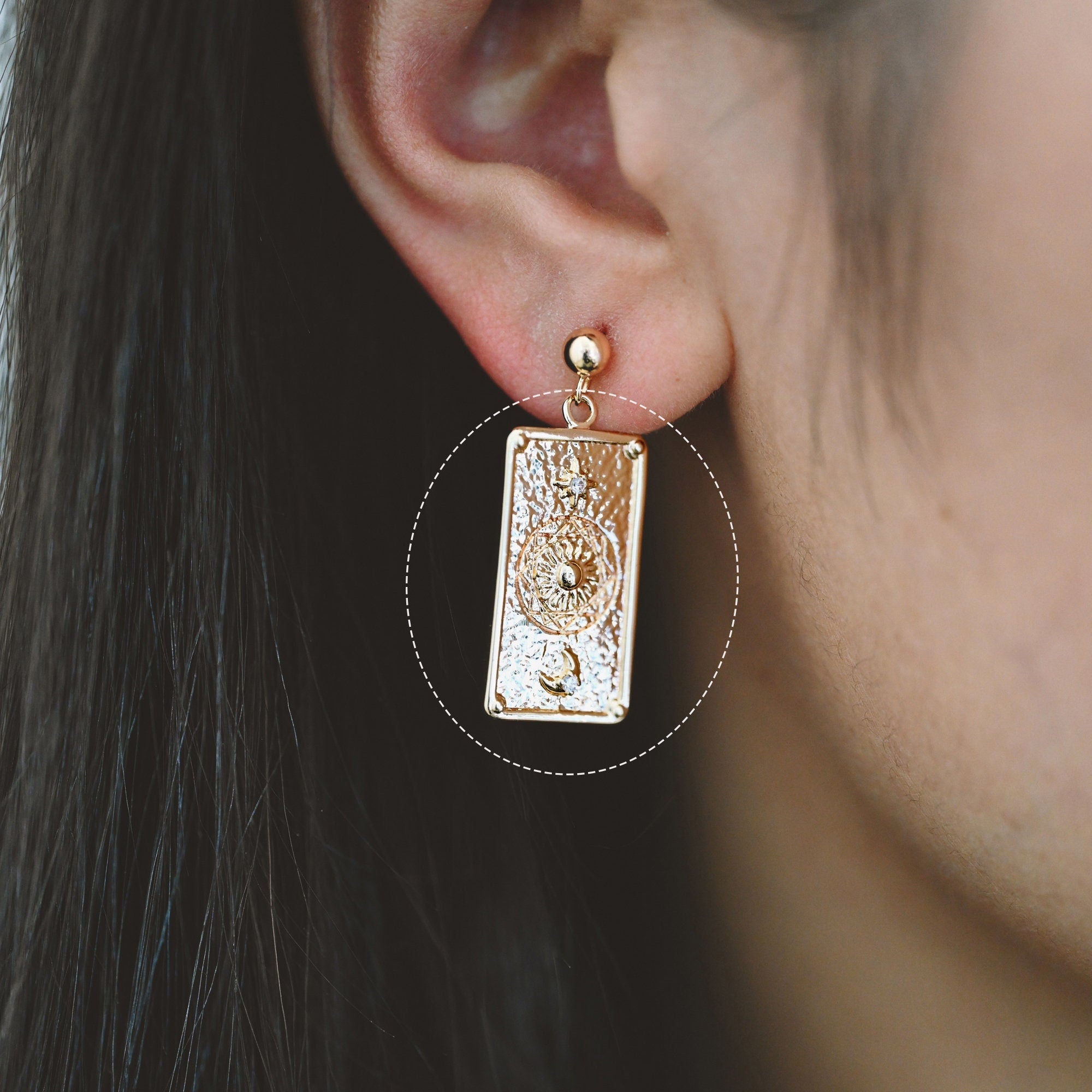 4pcs CZ Pave Gold Rectangle Charms, Sun Moon and Star Pendants (GB-2991-B)